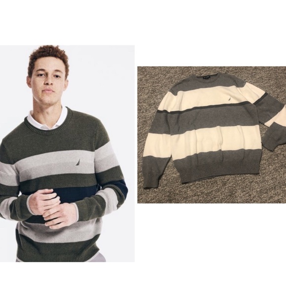 Náutica mens’s sweater white and grey striped size large - Picture 1 of 9